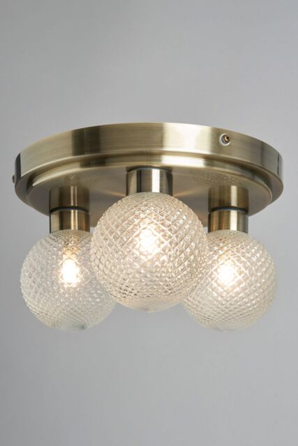 BHS Lighting Diana Antique Brass 3 Light Flush Bathroom Ceiling Light in Gold - image 1