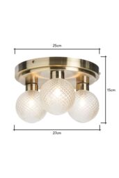 BHS Lighting Diana Antique Brass 3 Light Flush Bathroom Ceiling Light in Gold - thumbnail 5