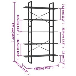Berkfield Home 5-Tier Book Cabinet Grey 100x30x175 cm Engineered Wood - Size: 100 x 30 x 175 cm - thumbnail 6