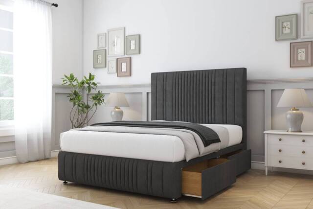 "Comfort Beds The Foxy Dumfries Divan Base 2 Drawers - 54"" Headboard-Footboard in Dark Grey - Size: Double" - image 1