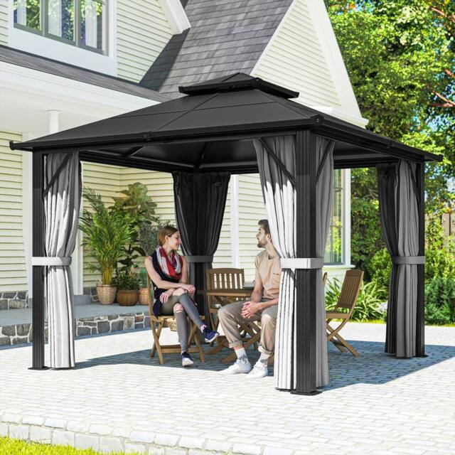 OUTSUNNY 3x3(m) Polycarbonate Hardtop Gazebo with Aluminium Frame in Grey - image 1