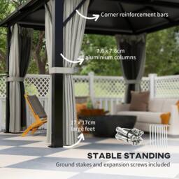 OUTSUNNY 3x3(m) Polycarbonate Hardtop Gazebo with Aluminium Frame in Grey - thumbnail 5
