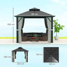 OUTSUNNY 3x3(m) Polycarbonate Hardtop Gazebo with Aluminium Frame in Grey - thumbnail 3