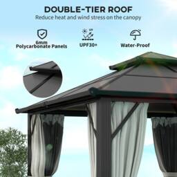 OUTSUNNY 3x3(m) Polycarbonate Hardtop Gazebo with Aluminium Frame in Grey - thumbnail 4