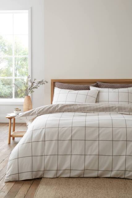 Bianca Brushed Regal Check Cotton Reversible Duvet Cover Set in Brown - Size: King - image 1