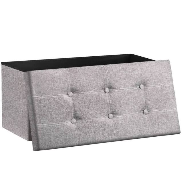 VOGREX Folding Storage Box Pouffe Seat Stool Home Chair in Grey - image 1