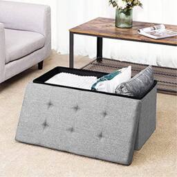 VOGREX Folding Storage Box Pouffe Seat Stool Home Chair in Grey - thumbnail 3