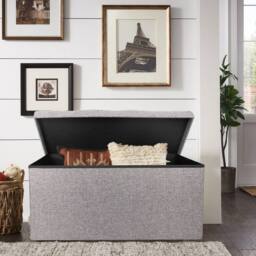 VOGREX Folding Storage Box Pouffe Seat Stool Home Chair in Grey - thumbnail 4