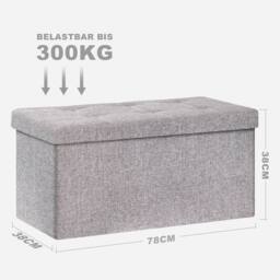 VOGREX Folding Storage Box Pouffe Seat Stool Home Chair in Grey - thumbnail 2