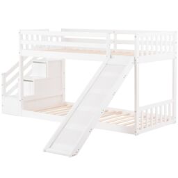 Matteo Bunk Bed With Stairs & Slide, Solid Pine Wood Frame, Children Bed With 2 Drawers In The Steps in White - Size: Double - thumbnail 7