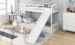 Matteo Bunk Bed With Stairs & Slide, Solid Pine Wood Frame, Children Bed With 2 Drawers In The Steps in White - Size: Double - thumbnail 5