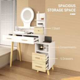 HOMCOM Dressing Table with Mirror, Vanity Table with LED Lights, White - thumbnail 6