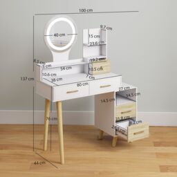 HOMCOM Dressing Table with Mirror, Vanity Table with LED Lights, White - thumbnail 3