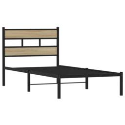 Berkfield Home Metal Bed Frame without Mattress Sonoma Oak 100x190 cm in Black - thumbnail 3