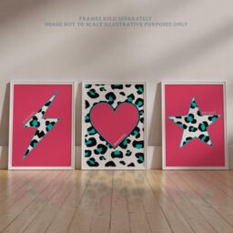 Wee Blue Coo Pack of 6 Pink & Turquoise Leopard Pattern & Bold Shapes Beautiful Bright Strong Typography Unframed Wall Art Living Room Prints Set - thumbnail 6