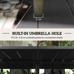 OUTSUNNY Garden Table with Parasol Hole, Slatted Metal Tabletop, Black - thumbnail 6