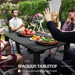 OUTSUNNY Garden Table with Parasol Hole, Slatted Metal Tabletop, Black - thumbnail 4