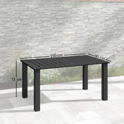 OUTSUNNY Garden Table with Parasol Hole, Slatted Metal Tabletop, Black - thumbnail 3