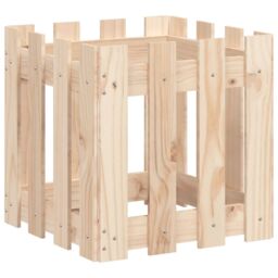Berkfield Home Garden Planter with Fence Design 40x40x40 cm Solid Wood Pine in Brown - Size: 40 x 40 x 40 cm - thumbnail 2