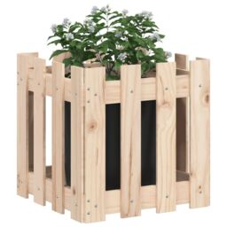 Berkfield Home Garden Planter with Fence Design 40x40x40 cm Solid Wood Pine in Brown - Size: 40 x 40 x 40 cm - thumbnail 3