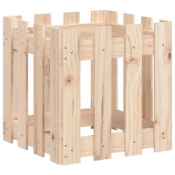 Berkfield Home Garden Planter with Fence Design 40x40x40 cm Solid Wood Pine in Brown - Size: 40 x 40 x 40 cm - thumbnail 4