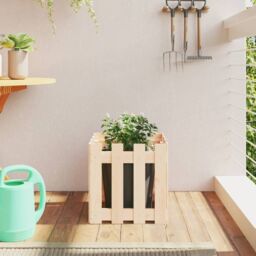 Berkfield Home Garden Planter with Fence Design 40x40x40 cm Solid Wood Pine in Brown - Size: 40 x 40 x 40 cm