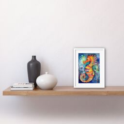 "Artery8 Wall Art Print Vibrant Colour Pattern Seahorse Folk Artwork Framed 9X7 Inch in White - Size: W7"" x H9""" - thumbnail 2