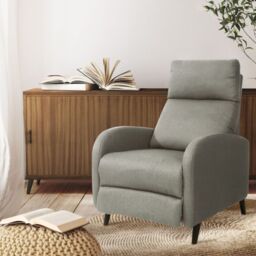 Comfy Living Ltd Fabric Recliner Chair Upholstered in Linen in Light Grey - thumbnail 1
