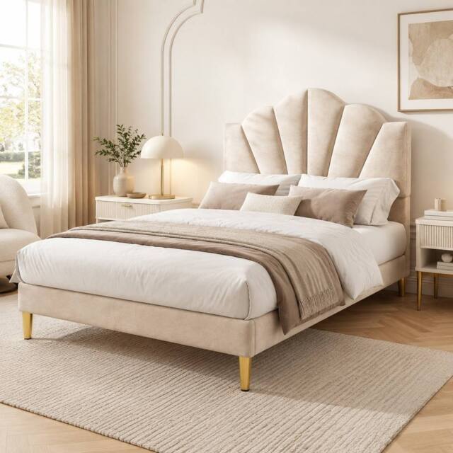STILVORA 3ft Single Upholstered Bed with Storage & Velvet in Beige - image 1