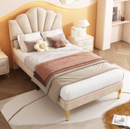 STILVORA 3ft Single Upholstered Bed with Storage & Velvet in Beige - thumbnail 2