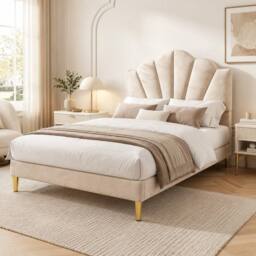 STILVORA 3ft Single Upholstered Bed with Storage & Velvet in Beige - thumbnail 1