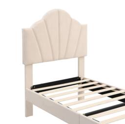 STILVORA 3ft Single Upholstered Bed with Storage & Velvet in Beige - thumbnail 5