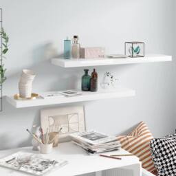 Berkfield Home Floating Wall Shelves 2 pcs High Gloss White 90x23.5x3.8 cm MDF - thumbnail 2