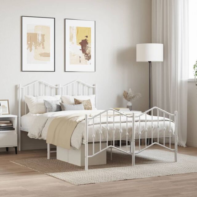 Berkfield Home Metal Bed Frame with Headboard & Footboard White 120x190 cm Small Double - image 1