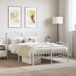 Berkfield Home Metal Bed Frame with Headboard & Footboard White 120x190 cm Small Double - thumbnail 1
