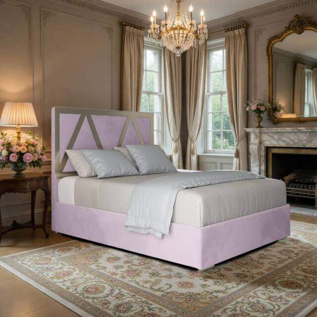 KDMD Eskdale Upholstered Soft Velvet Pink Metal Designer Bed Frame - Size: Single - image 1