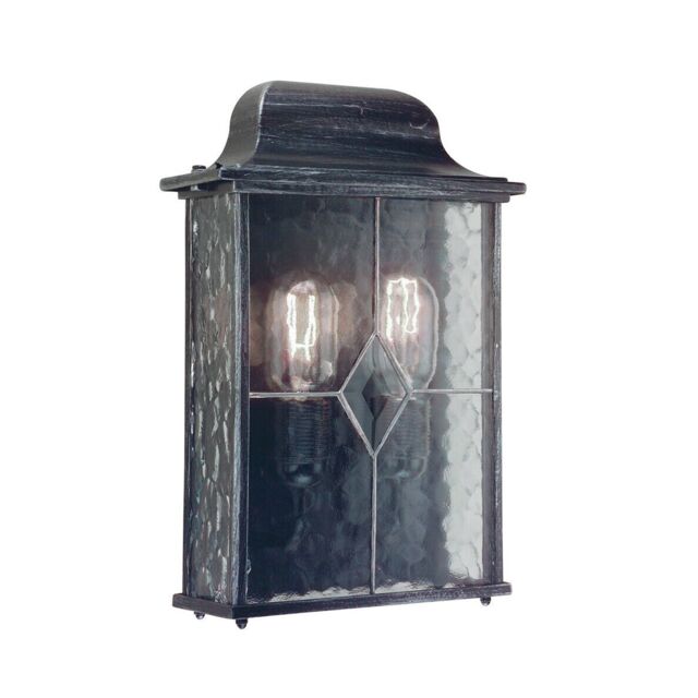Loops IP43 2 Bulb Lantern Leaded Glass Weatherproof Black Silver LED E27 60W