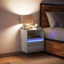 Berkfield Home Wall-mounted Bedside Cabinet with LED Lights Grey Sonoma - thumbnail 4