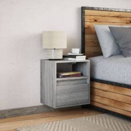 Berkfield Home Wall-mounted Bedside Cabinet with LED Lights Grey Sonoma - thumbnail 5