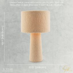 Happy Homewares Designer Table Lamp with Cream Wool Base & Shade with Inner Lining - thumbnail 6