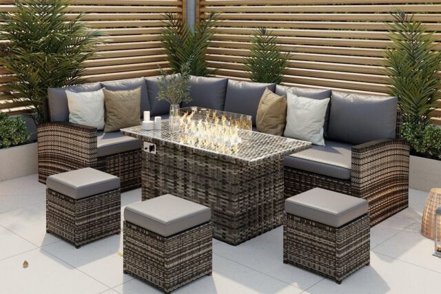 Furniture Maxi Rosen 9 Seater Fire Pit Rattan Garden Furniture Corner Dining Sofa Set in Grey - image 1
