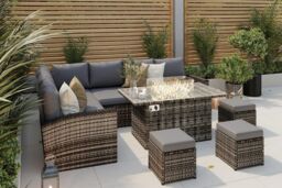 Furniture Maxi Rosen 9 Seater Fire Pit Rattan Garden Furniture Corner Dining Sofa Set in Grey - thumbnail 4
