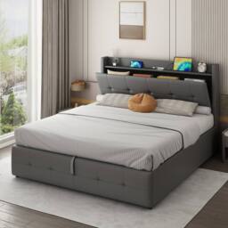 Matteo Grey 4ft6 Double Ottoman Bed with Charging & LED Light - thumbnail 5