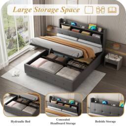 Matteo Grey 4ft6 Double Ottoman Bed with Charging & LED Light - thumbnail 7