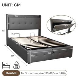 Matteo Grey 4ft6 Double Ottoman Bed with Charging & LED Light - thumbnail 9