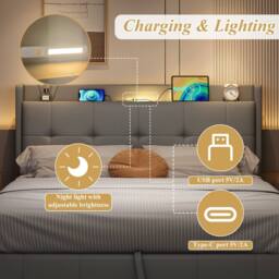 Matteo Grey 4ft6 Double Ottoman Bed with Charging & LED Light - thumbnail 6