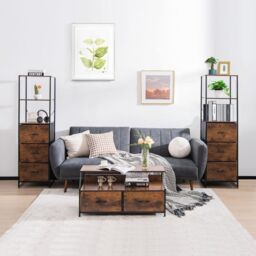 Costway Industrial Bookshelf 3Drawer Dresser Narrow Storage Rack w/ Steel Frame in Brown - thumbnail 6