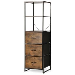 Costway Industrial Bookshelf 3Drawer Dresser Narrow Storage Rack w/ Steel Frame in Brown - thumbnail 3