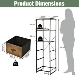 Costway Industrial Bookshelf 3Drawer Dresser Narrow Storage Rack w/ Steel Frame in Brown - thumbnail 2