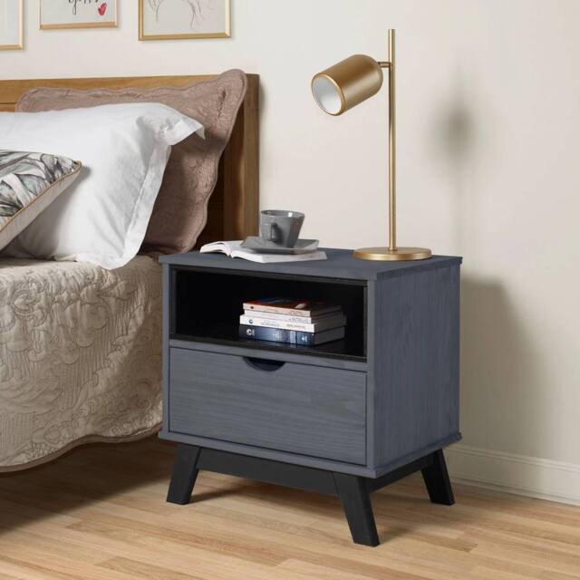 FORGEVIO Bedside Cabinet Distressed Grey Wax Solid Pine Mercers Furniture in Dark Blue - image 1